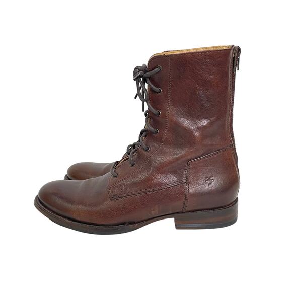 Frye Jamie Artisan Women's Size 8.5 Dark Brown Lace Up Back Zip Combat Boots - Picture 1 of 10